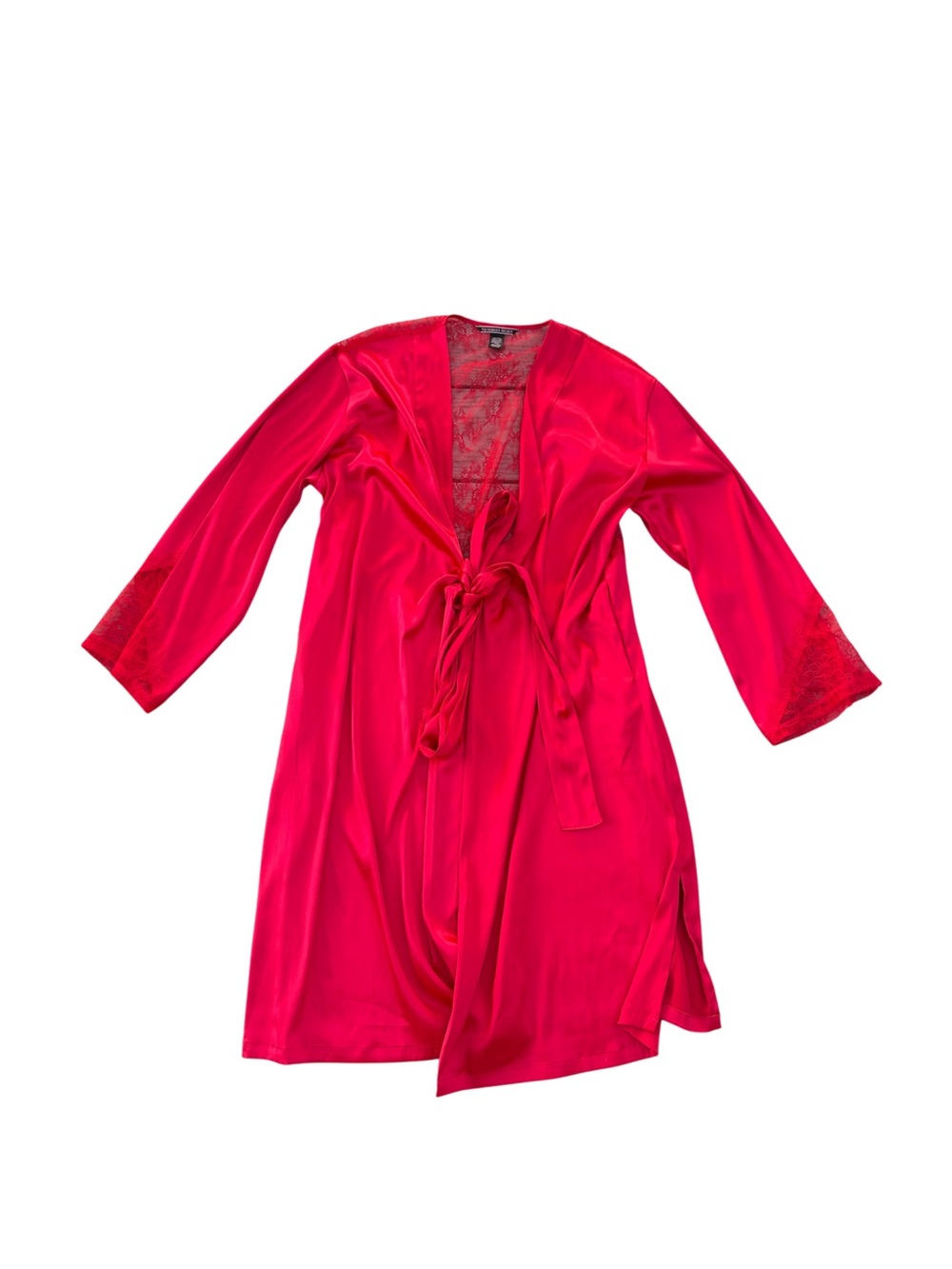 Victoria's Secret Red Satin Lace-Trim Robe M/L